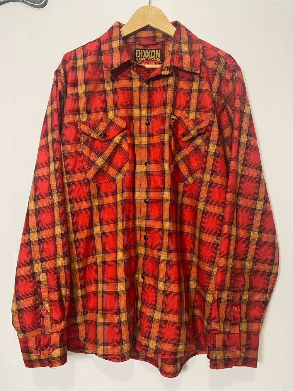 Dixxon Jarhead Men's Flannel Shirt Plaid Snap Pockets Western Red/Orange XL